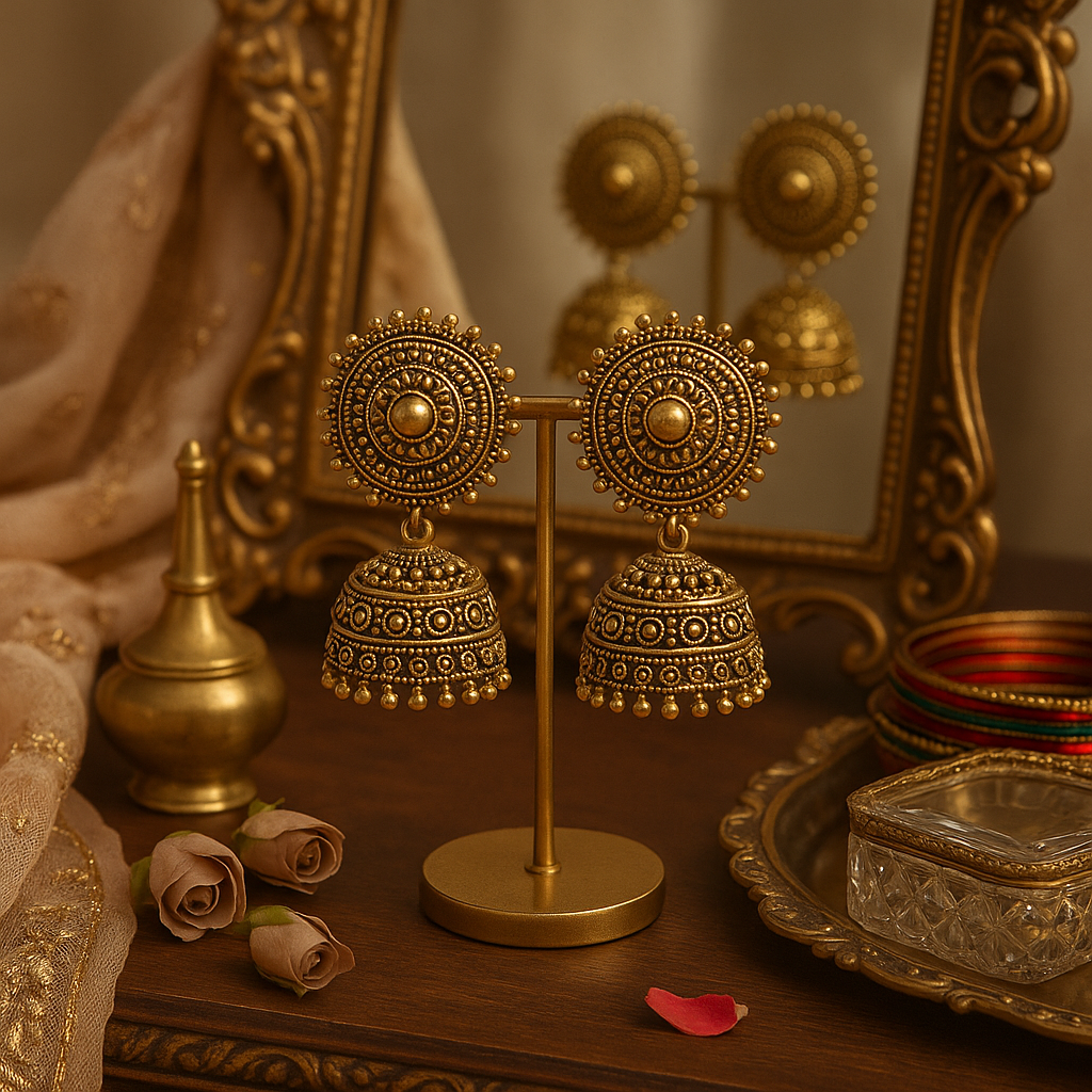 Traditional Meenakari Jhumka Earrings –  Enamel with Kundan Detailing