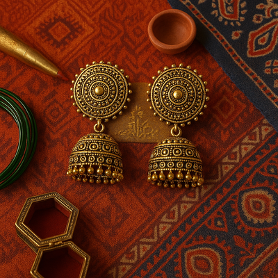 Traditional Meenakari Jhumka Earrings –  Enamel with Kundan Detailing