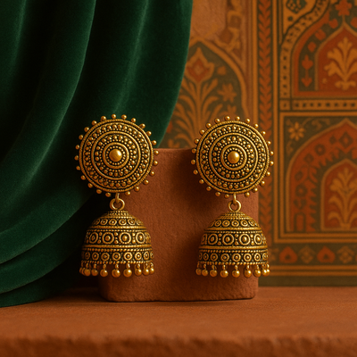 Traditional Meenakari Jhumka Earrings –  Enamel with Kundan Detailing