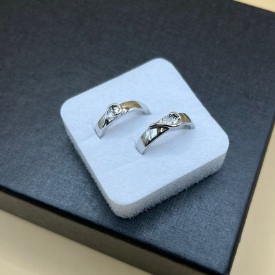 Elegant Adjustable Couple Rings – Heart-Inspired Silver Bands